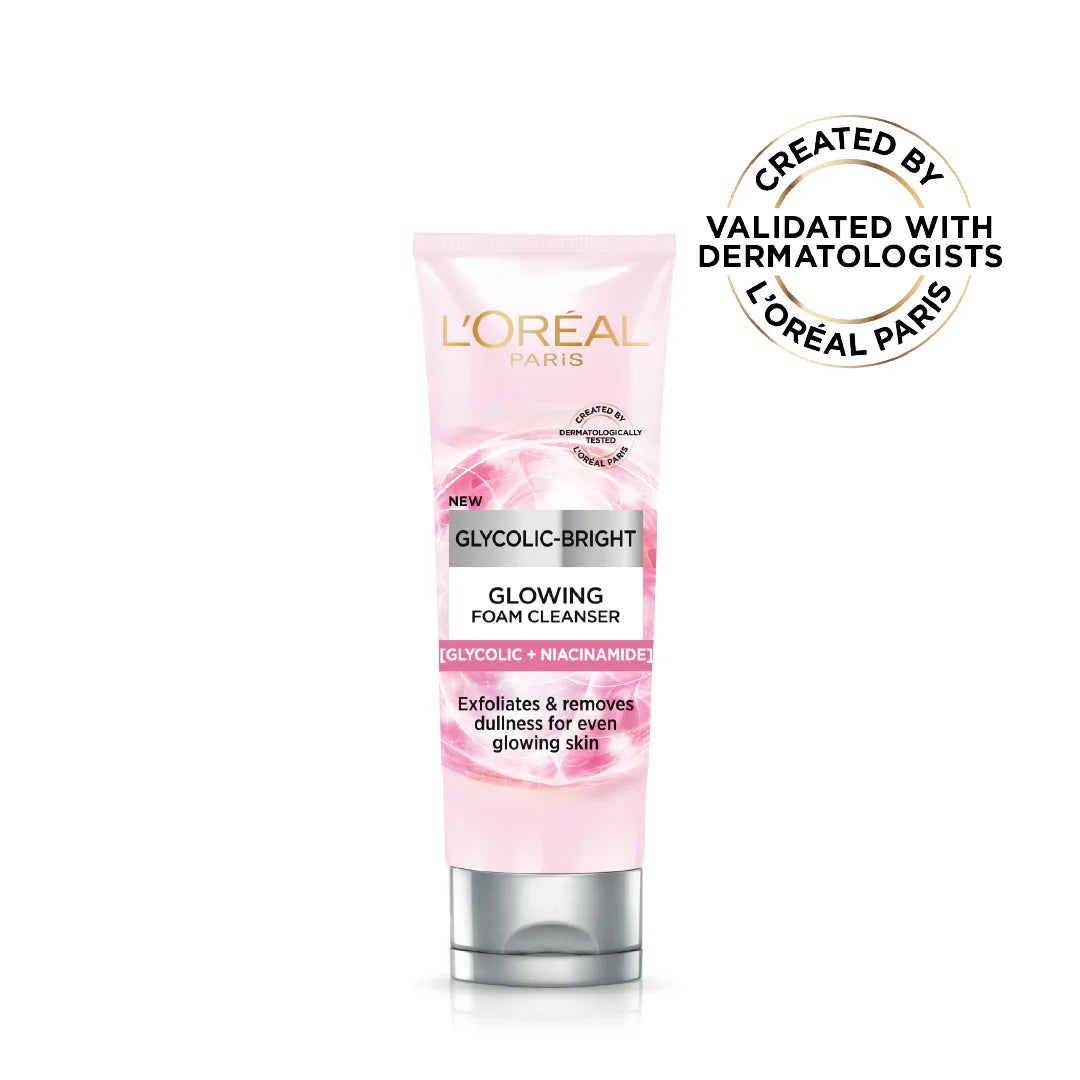 L’Oréal Paris, Glycolic-Bright Daily Glowing Foam Cleanser, with Glycolic Acid and Niacinamide, to Exfoliate and Remove Dullness for Even Glowing Skin